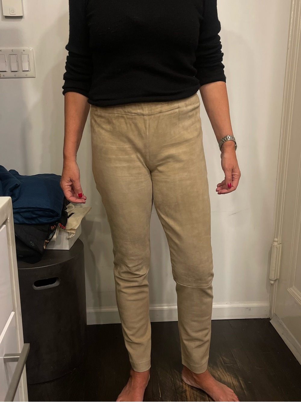 The Row Tan Suede Skinny Pants